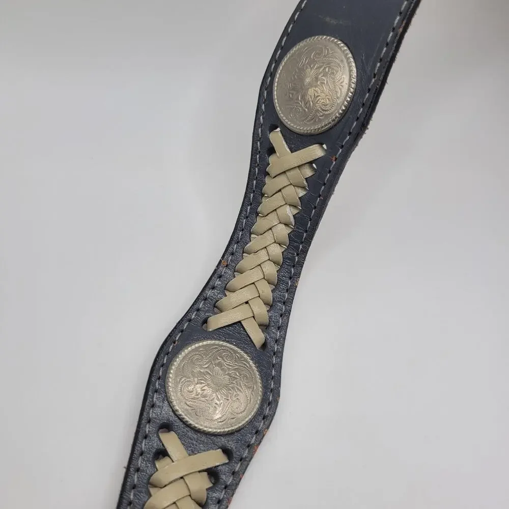 Vintage Tex Tan Belt 40 Blue Leather Western Concho Braided Laced Cowboy USA‎